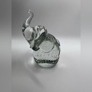 Elephant Figurine MCM Studio Art Glass Clear | Paperweight | Polished